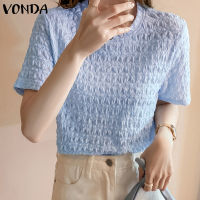 VONDA เสื้อสวมหัวสำหรับผู้หญิงเสื้อยืดคอกลมแขนสั้นทำงานออฟฟิศที่หรูหรา