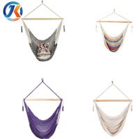 Hot Sale Indoor &amp; Outdoor Cotton Rope Net Swing Hanging Chair Hammock Chair With Wood Stretcher