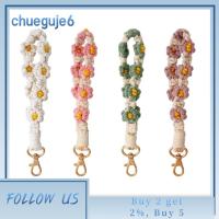 CHUEGUJE6ป้องกันการสูญหายทำมือโบฮีเมียนจี้ห้อยรถยนต์อุปกรณ์เสริมรถยนต์สายรัดข้อมือพวงกุญแจดอกเดซี่