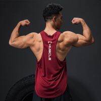 Original Iron wolf quick-drying ice silk sports vest running sweatshirt I-shaped fitness clothes mens loose sleeveless vest summer