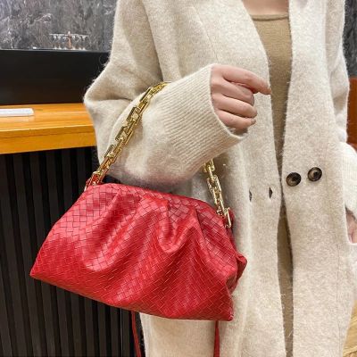 Weave Clouds Handbag Womens Bag PU Leather Fashion Thick Chain Shoulder BagsTrendy Crossbody Bags For Women 2022 Bolsa Feminina