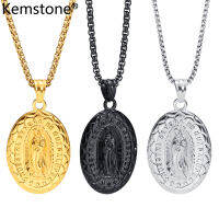 Kemstone สร้อยคอสแตนเลสจี้รูปวงรีสีดำเงินชุบทองสำหรับผู้ชาย