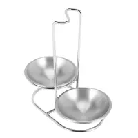 Stainless Steel Spoon Rest Holder,Long Handle Vertical Saving Soup Ladles Holders, Ladle Rest Soup Ladle Holder Silver (double)