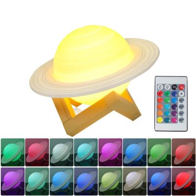 Moon Lamp 3D Saturn Lamp LED Night Light USB Rechargeable Moon Light 16 Colors Bedside Room Decor For Home Children Gift Night Lights