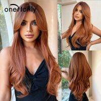 【jw】✇❈ oneNonly Ginger Synthetic Wig with Bangs Wavy Wigs Woman Ladies Hair