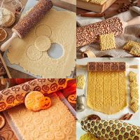 Christmas Rolling Pins Rock Snowflake Elk Wooden Embossing Baking Cookies Biscuit Fondant Cake Patterned Roller 35x5cm