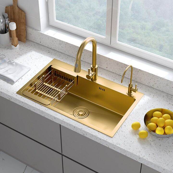 Gold Nano 304 Stainless Steel Sink Kitchen Wash Basin Large Single