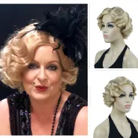 StrongBeauty Short 20"s Finger Wave Blonde Highlighted Full Synthetic Cosplay Wig Wig  Hair Extensions Pads