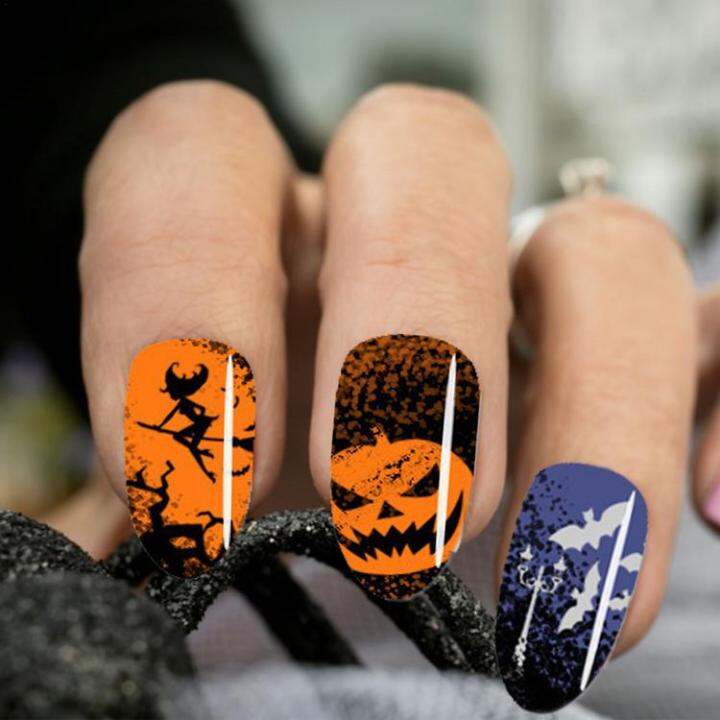 halloween-series-nail-art-templates-skull-bat-castle-wizard-doodle-style-printing-stencil-transfer-steel-plate-template-convenient