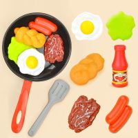 8PCS Kitchen Food Toys Simulation Kitchenware Play Set Pretend Play Pot Steak Vegetable Bread Hot Dog Omelette Children Girl Toy