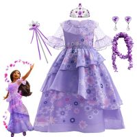 Encanto Cosplay Costume Girl Dress For Carnival Birthday Princess Party Clothes Flower Ruffles Long Dress Girl Mirabel Dress