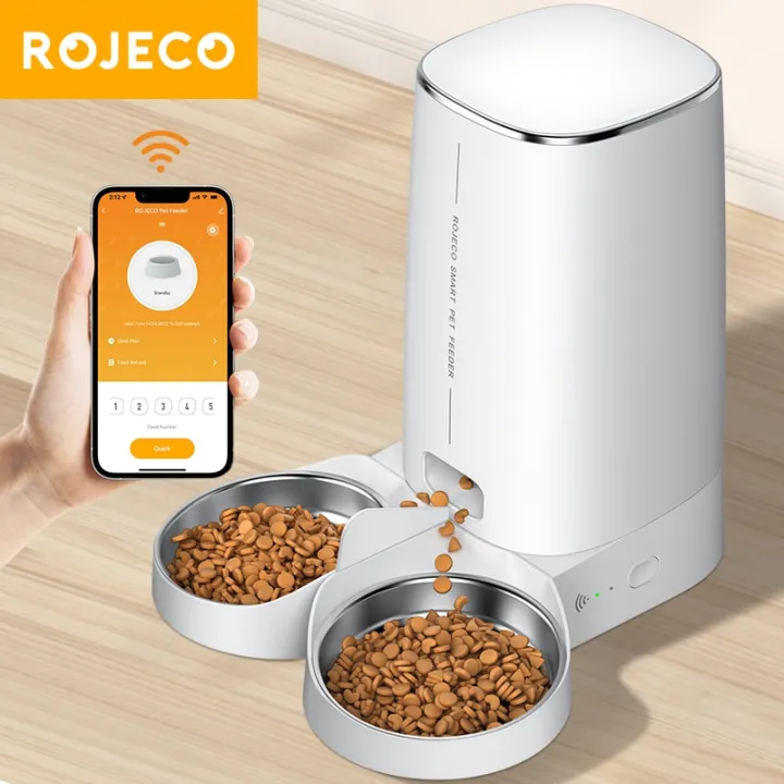 rojeco-เครื่องจ่ายอาหารแมวอัจฉริยะสำหรับสัตว์เลี้ยงเครื่องให้อาหารแมวอัตโนมัติสัตว์เลี้ยงแบบใช้ปุ่มไวไฟควบคุมระยะไกลตัวให้อาหารอัตโนมัติสำหรับเครื่องประดับสุนัขแมว