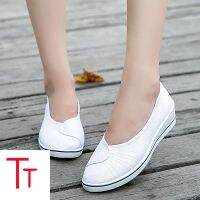 COD DSGRTYRTUTYIY Nurse Shoes Womens Cloth White Slope Heel Flat Sole Work Hollow Summer Student BeautyFashion