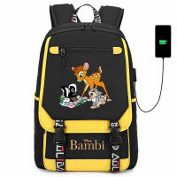 ดิสนีย์ Bambi เด็กเป้สาวเด็กวัยรุ่น USB ชาร์จแล็ปท็อปกระเป๋าเป้สะพายหลังผู้หญิงผู้ชาย R Ucksack กระเป๋าเดินทาง Mochila