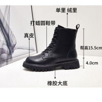 Caohuatang3รองเท้าบูทผู้หญิง,รองเท้าบูตมาร์ตินหนังแท้ Sepatu BOOT Pendek แฟชั่นบูตมาร์ตินผูกเชือก2023ฤดูใบไม้ร่วงและฤดูหนาว Bootscaohuatang3