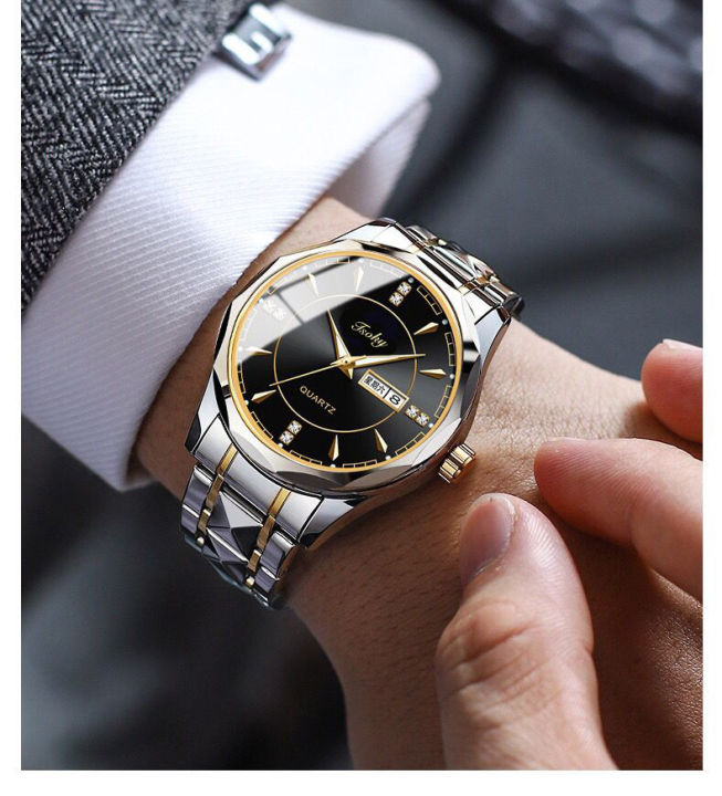 นาฬิกาข้อมือหล่อกันน้ำแฟชั่นปฏิทินมัลติฟังก์ชันนาฬิกาสำหรับผู้ชายใหม่2023