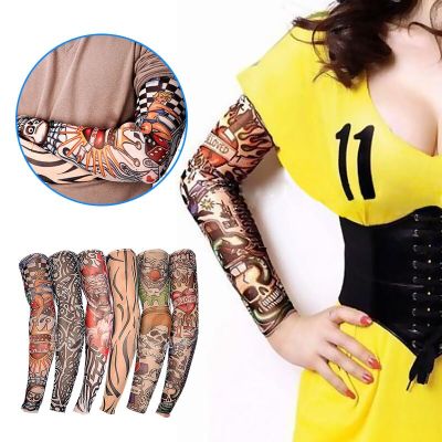 6pcs Summer Outdoor Cycling New Nylon Elastic Fake Temporary Tattoo Sleeve Designs Body Arm Stockings Tatoo for Cool Men Women Sleeves