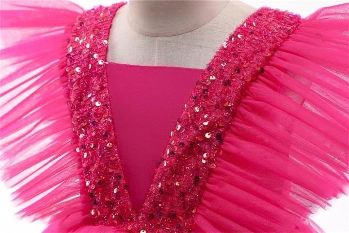 girls-rose-red-party-princess-dress-kids-sequined-shiny-bithday-ceremony-clothes-children-tulle-ball-gown-for-wedding-size-3-8t