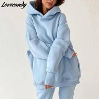 Women Solid Fleece Hooded Sweatshirt And Jogger Pants Two Piece Sets 2021 Autumn Winter Female Oversized Casual Tracksuit Suits