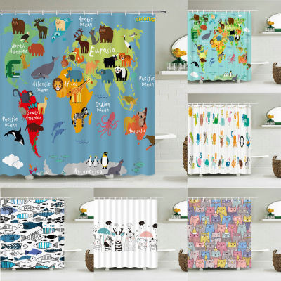 Waterproof Fabric Cartoon lovely Animals Shower Curtains Polyester Baby Map Bathroom Curtains With Hooks Decoration Bath Screen
