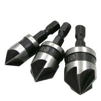 【CW】 90-degree chamfer bit set 12/16/19mm 5-slot woodworking hexagonal shank countersunk head 3PCS