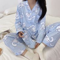 Sanrio Cinnamoroll ชุดนอน Kawaii ผู้หญิงฤดูใบไม้ผลิฤดูใบไม้ร่วงน่ารักแขนยาวสาวสวมใส่2ชิ้นชุดวันเกิด Present