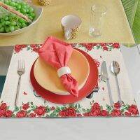 4pcs Christmas Patterns Distinctive Placemat Table Napkin Dining Table Mat Bowls Drink Coasters Valentines Day Gift