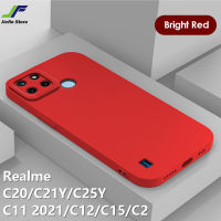 เคสโทรศัพท์ซิลิโคนเหลว JieFie แฟชั่นสำหรับ Realme C21Y / C25Y / C11 2021 / C12 / C15 / C2/C20กรอบสี่เหลี่ยมนุ่มสีสันสดใสป้องกันกล้องฝาครอบโทรศัพท์ TPU