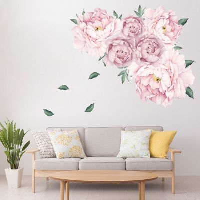 [24 Home Accessories] Süße Rosa Pfingstrose Blumen Wand Aufkleber Für Kinder Zimmer Wohnzimmer Schlafzimmer Möbel Aufkleber Hause Dekoration Wand Aufkleber 5F