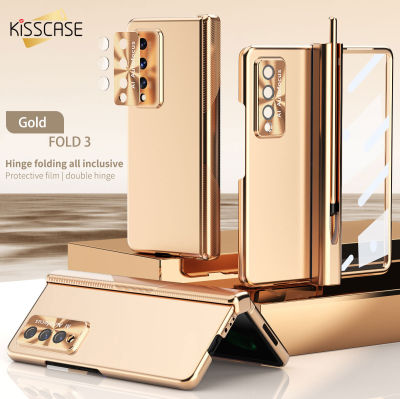 KISSCASE {พร้อมปากกา Capacitive ฟิล์มเลนส์นิรภัยบานพับคู่} บานพับแม่เหล็กพร้อมช่องเสียบปากกาสำหรับ Samsung Galaxy Z พับ5 Z พับ4 5G ฝาครอบเกราะด้านเคสศัพท์กันกระแทกสำหรับ Samsung Z พับ3 fold4 Case822