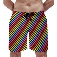 Rainbow Print Board Shorts Trenky Plus Size Beach Shorts Colorful Striped Males Board Pants Quality...