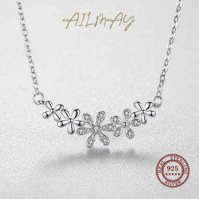 Ailmay Elegant 925Sterling Silver beautiful Daisy Smiling flower Pendant Necklaces Clear Zircon for Women Silver Popular Jewelry