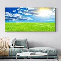 Goodstore ธรรมชาติ Blue Sky สีขาว Cloud Grass ภูมิทัศน์ภาพวาดผ้าใบโปสเตอร์และพิมพ์ Wall Art รูปภาพสำหรับห้องนั่งเล่นตกแต่งบ้าน-Unframed