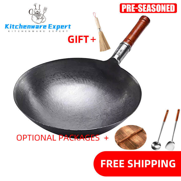 Kitchenware Expert fully seasoned High Quality Carbon Steel Wok pan