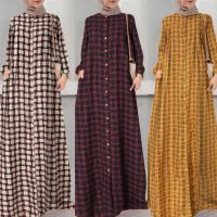 [COD] foreign trade ethnic style Muslim long plus size womens long-sleeved loose plaid dress