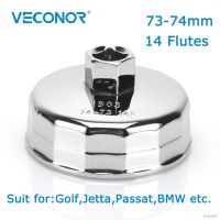 Veconor 1/2 quot; Square Dr. Steel 73mm-74mm Oil Filter Wrench Cap Housing Tool Remover 14 Flutes Universal For Golf Jetta Passat BMW