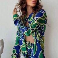 Fashion Printed Pajamas Set Women R Loose Long Sleeve Blouse Straight Pants Suit 2023 Summer Casual Two Piece Set Sleepwear