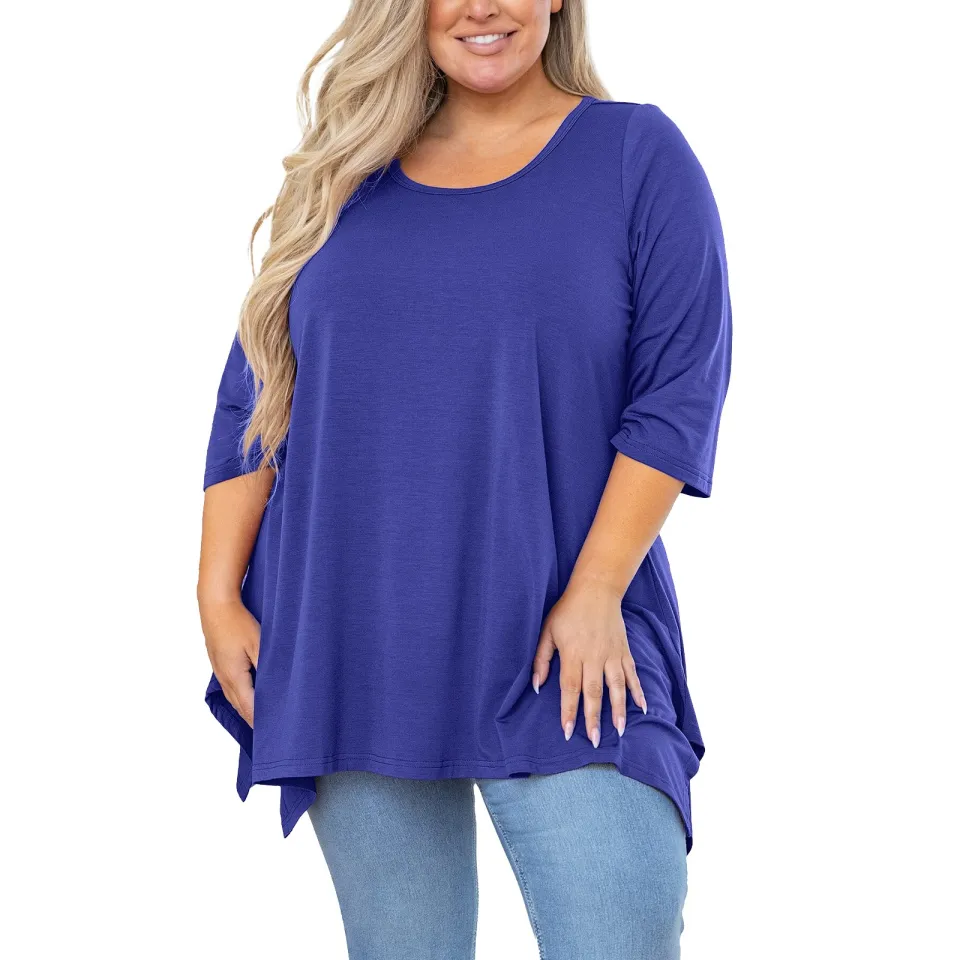 Shirt Formal Korean 2023 Plus Size Tunic Top For Women 3/4 Sleeve Blouse  Purple Gray 3X Clothes Swing Top Crewneck Maternity Loose Fitting Clothing  Shirt Plus Size Tops