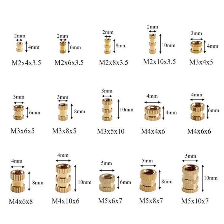 น็อตทองแดงรวมแบบฝังขนาดm2-m3-m4-m5-น็อตหัวกลมทำจากทองเหลืองบรรจุในกล่องจัดระเบียบ330ชิ้น