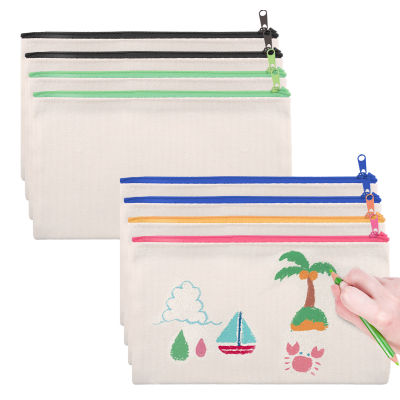 8pcs Storage For Painting Wear Resistant Lightweight Stationary Kids Adults Canvas Multifunctional Office School DIY Blank Travel Portable With Zip Pencil Case