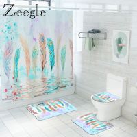 Marble Pattern Shower Curtain with Bath Mat Set Microfiber Toilet Carpet Bathroom Floor Mat Washable Toilet Seat Cover Mat