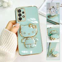 For Samsung Galaxy A23 Mobile Phone Case Fashion Temperament Plating TPU Advanced Rotary Stand Makeup Mirror Hello Kitty Folding Mirror Stand Net Red New Couple Gift Soft Touch Anti slip Anti fall Protective Case