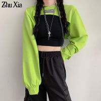 Zhu Xia NCT Hoodies สำหรับผู้หญิงใหม่หลวมแขนยาว Slim Fit Navel Ultra สั้น Hooded Hoodie Hip Hop Street Dress Top Women