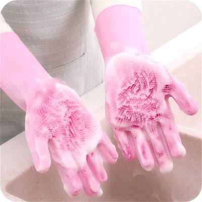 1/2/3/4 Pair Magic Silicone Dishwashing Scrubber Dish Washing Sponge Rubber Scrub Gloves Kitchen Cleaning Safety Gloves