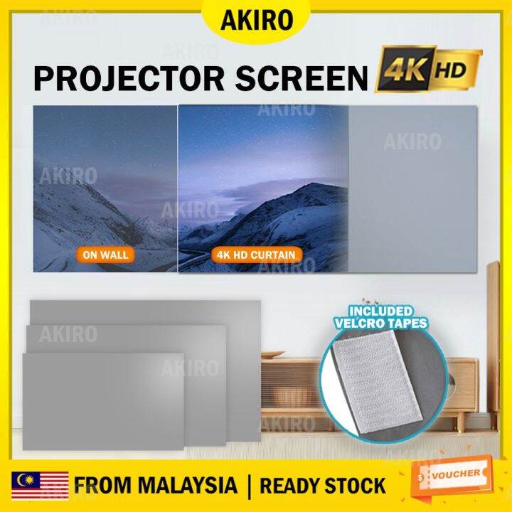 AKIRO MALAYSIA FULL HD 3D 4K Antilight Movie Projector Screen Foldable