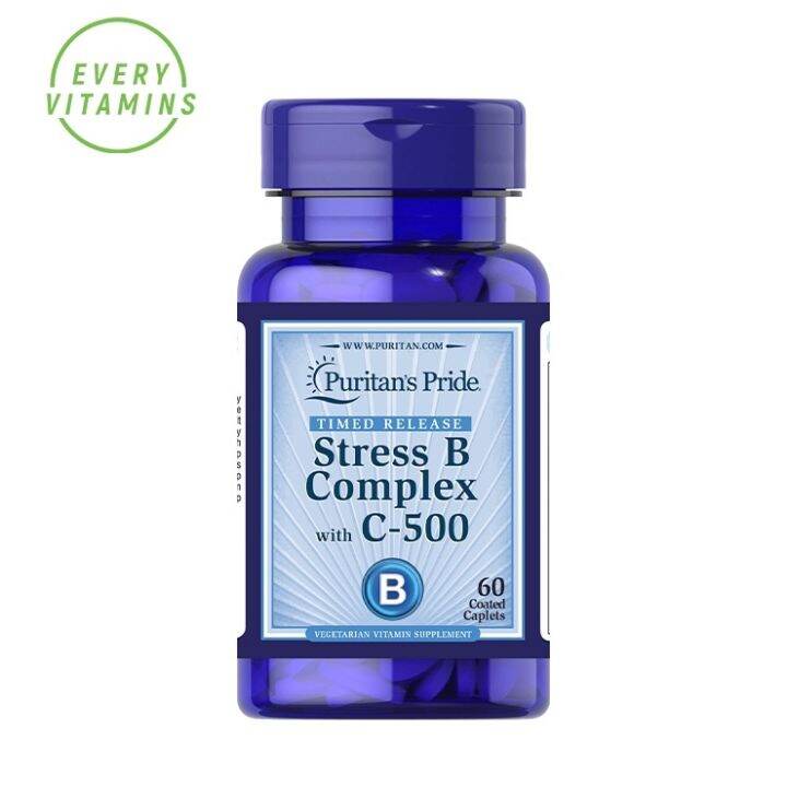 Stress Vitamin B Complex Vitamin C 500mg 60 caplets Puritan's Pride