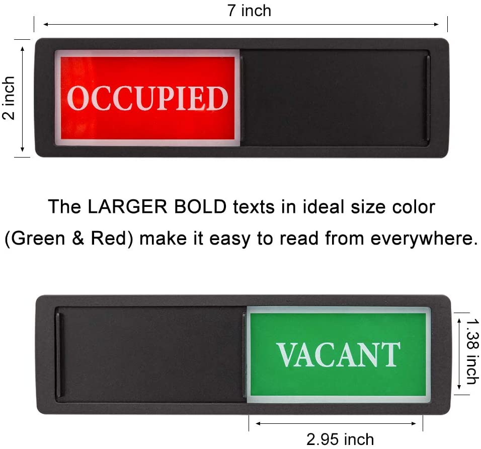 Vacant Occupied Sign for Home Office Restroom Conference Hotels Hospital Black Slider Door Indicator Tells Whether Room Vacant or Occupied 7 x 2 Privacy Sign 