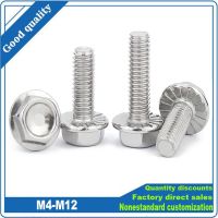 1/10pc M4 M5 M6 M8 M10 M12 A2 304 Stainless Steel Hexagon Head with Serrated Flange Cap Screw Hex Washer Head GB5789 Bolt 8-50mm Fasteners