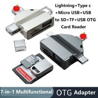 OTG Adapter USB TF SD Card Reader 7-in-1 Multifunctional Convertor for iPhone Android Type C USB Mobile Phones and Computers