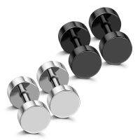 2 Pairs Men Dot Studs Fake Gauges Plugs Earring Stainless Steel Circle Disc Flat Back Cheater Tunnel Dumbbell Earrings 2mm 14mm